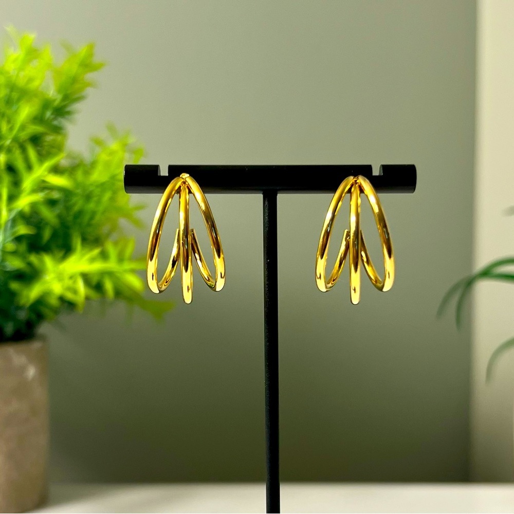 BRAND NEW Elegant Triple Hoop 18K Gold Plated Earrings